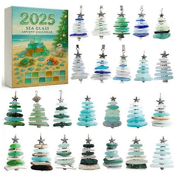 Sea Glass Christmas Tree Advent Calendar Blind Box Christmas Tree Decoration Acrylic Pendant