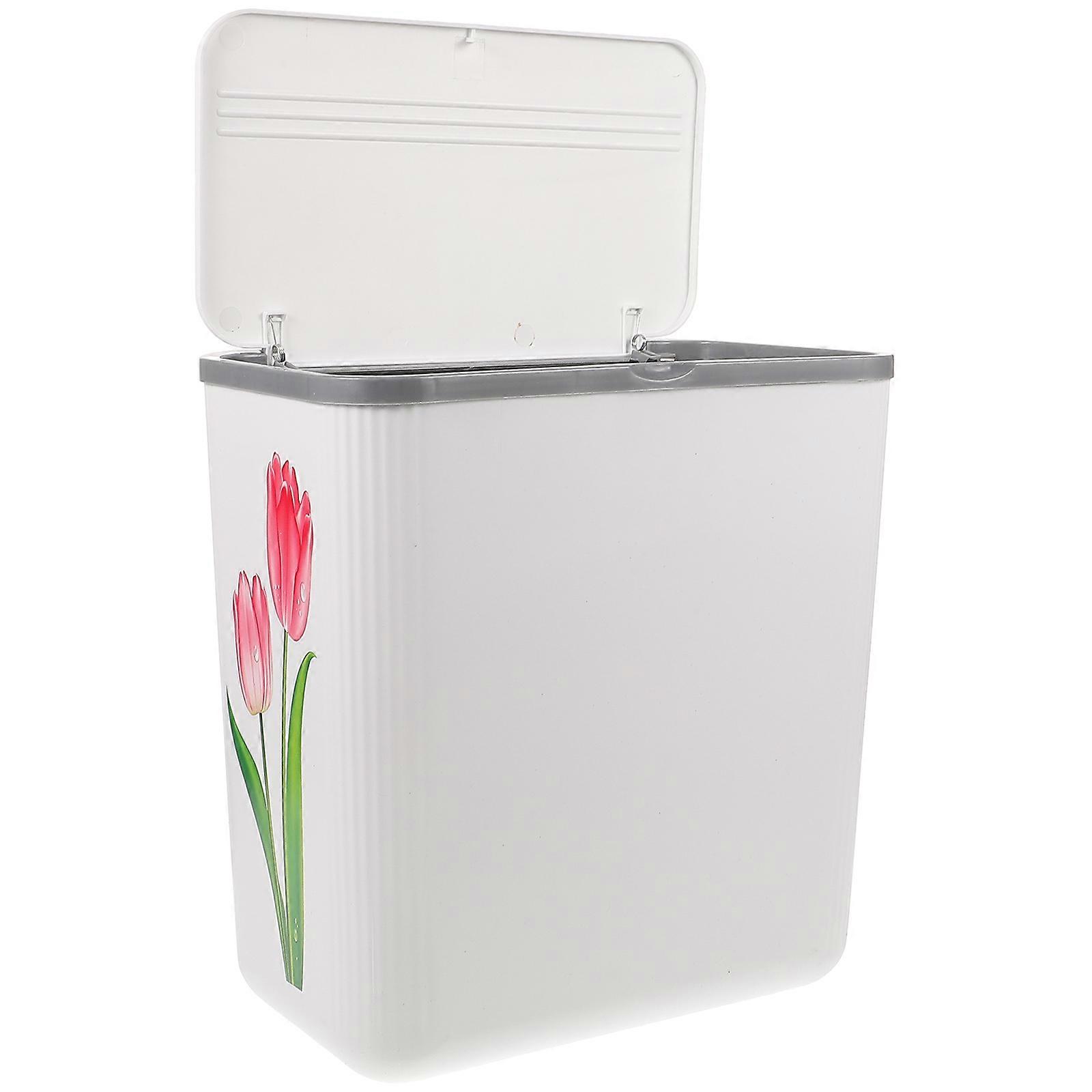 White Plastic Toilet Garbage Bin for Storage with Lid