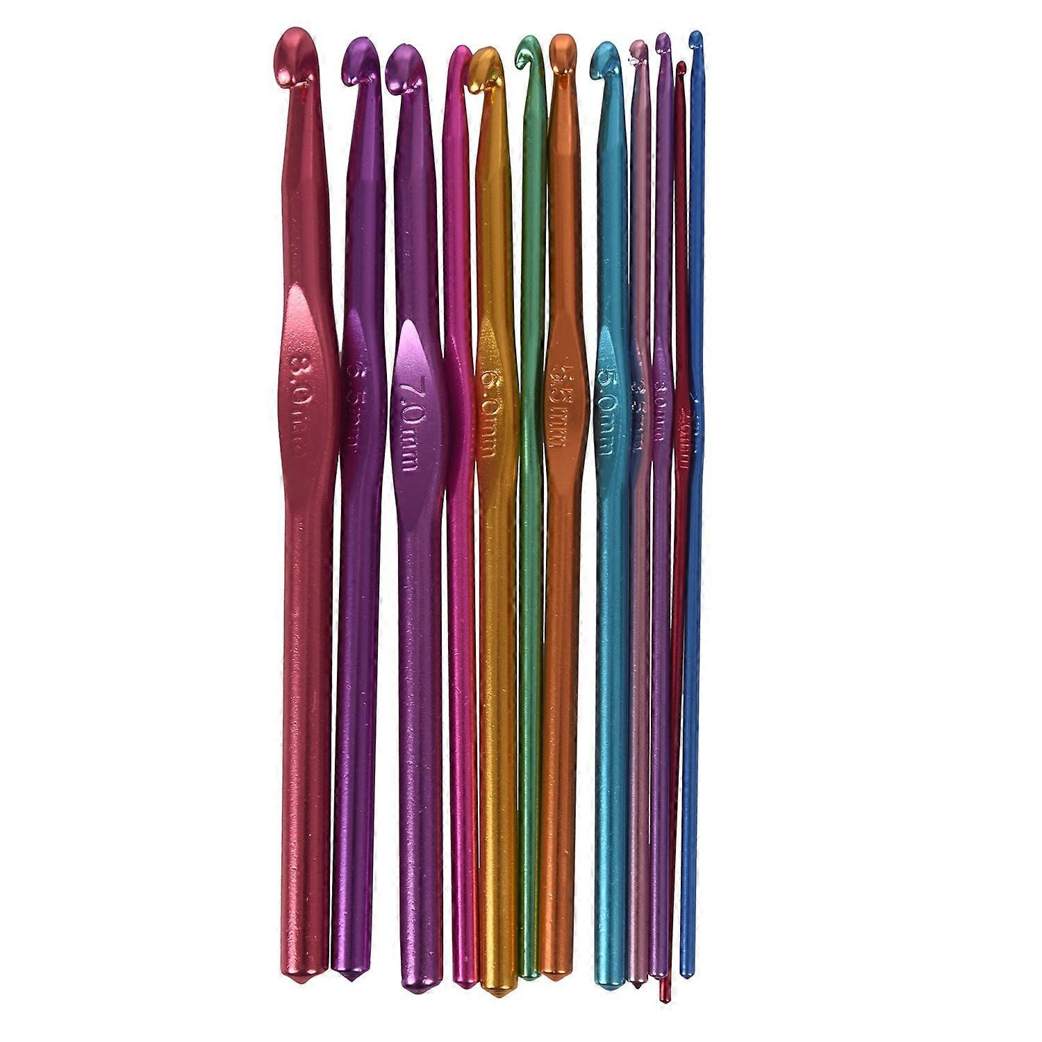 12x Metal Needles Crochet Hooks Set Multicolor random
