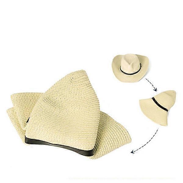 Wide Brim Sun Hat Men Straw Floppy Foldable Hats for Adults Coffee