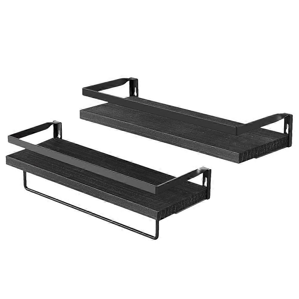 Decorative Floating Shelf 2Pcs Wall Mounted Black Iron Frame For Organizers In Kitchen