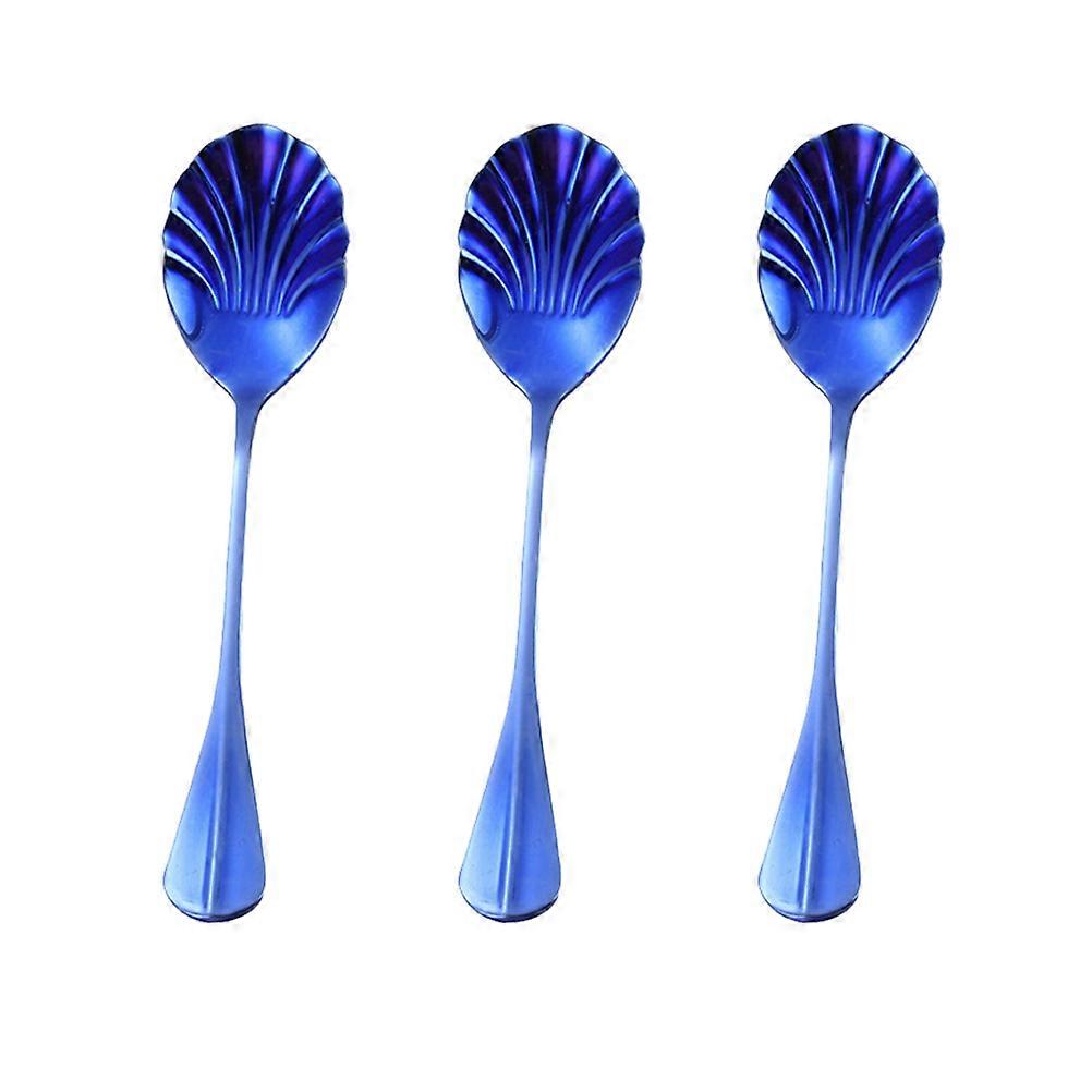 Blue Shell Spoon Stainless Steel Spoon for Stirring 3Pcs Set