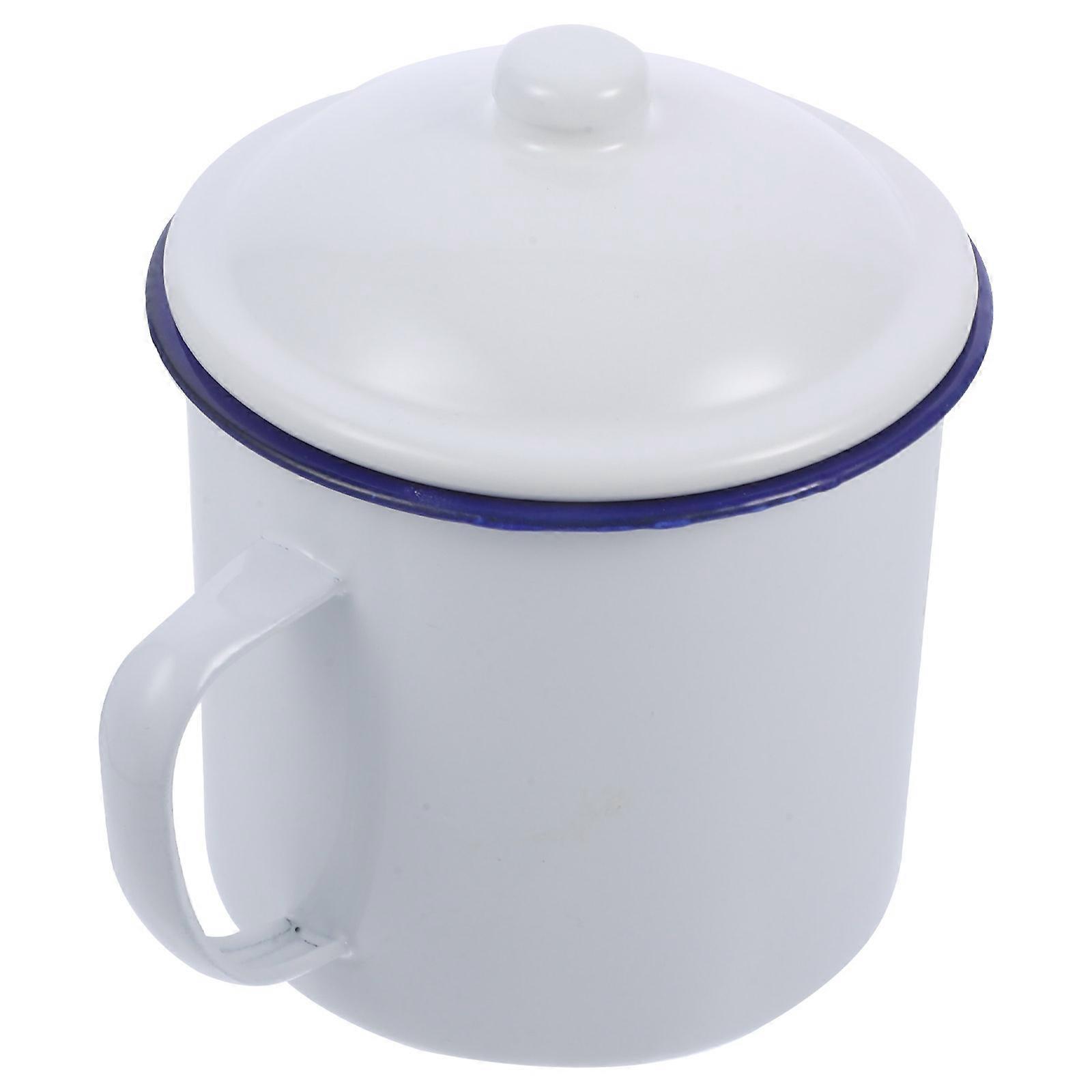 White Enamel Tea Mug Retro Cup for Household Drinking 2Pcs
