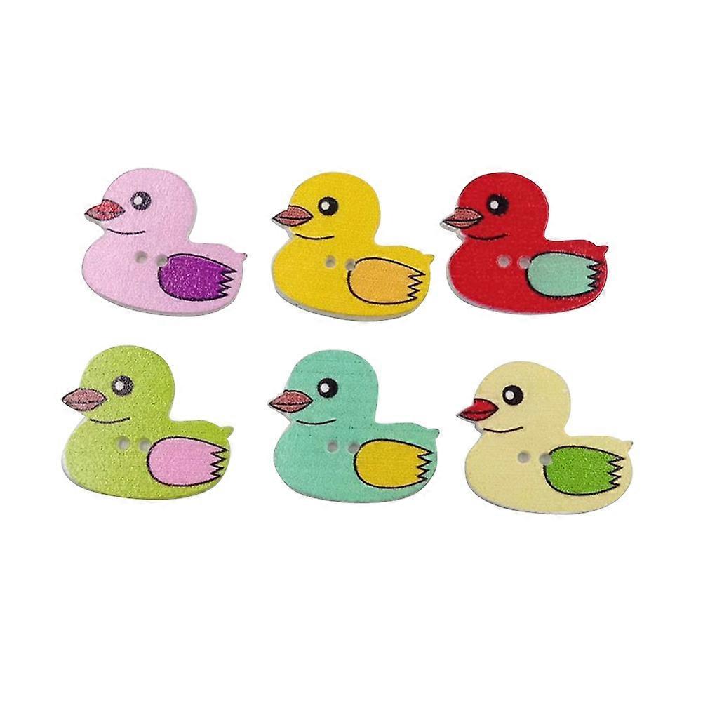 Mixed Color Buttons Wood Duck Pattern for Decoration 150Pcs DIY Pack