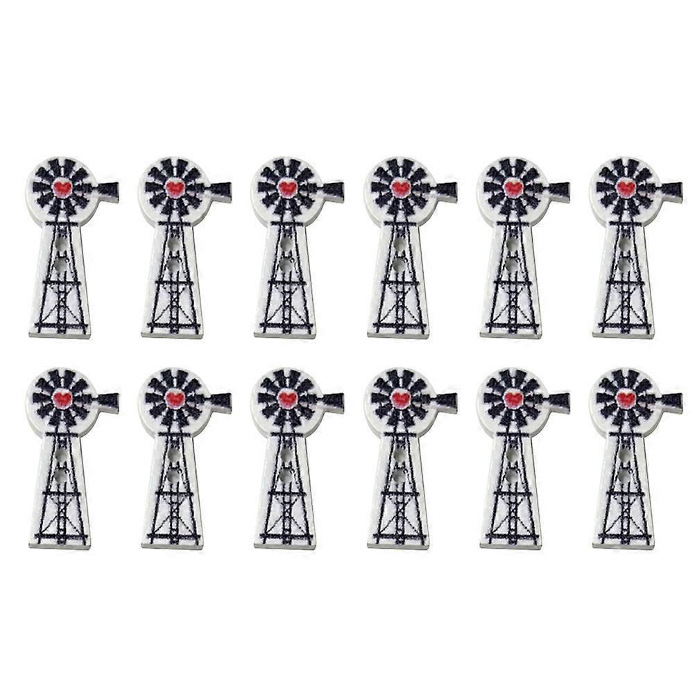 Wooden Button Windmill Pattern for Sewing 2 Bags 100Pcs Black Cartoon Buttons