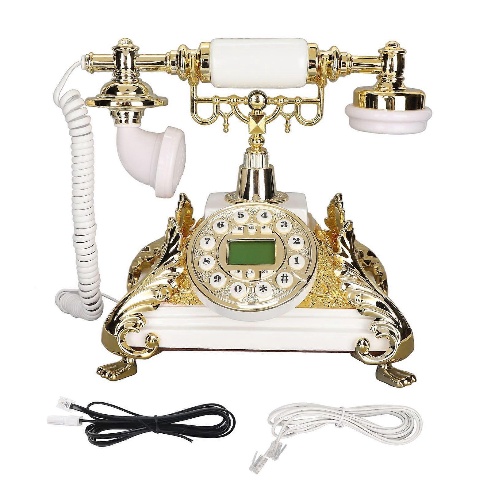 Retro Landline Button Dialing Corded Antique Telephone with Electronic Calendar Date Clock Week Display for Home Office