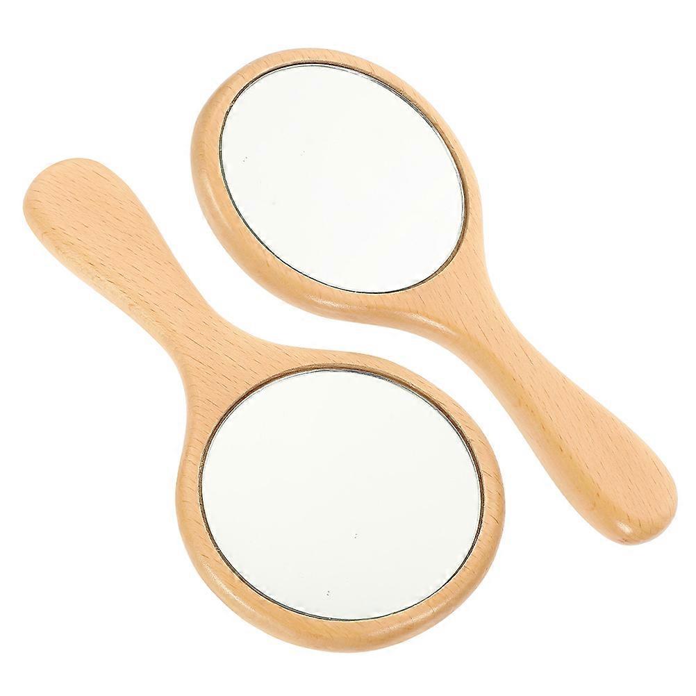 Makeup Mirror Handheld Wood Handle for Accurate Makeup 4 Pieces