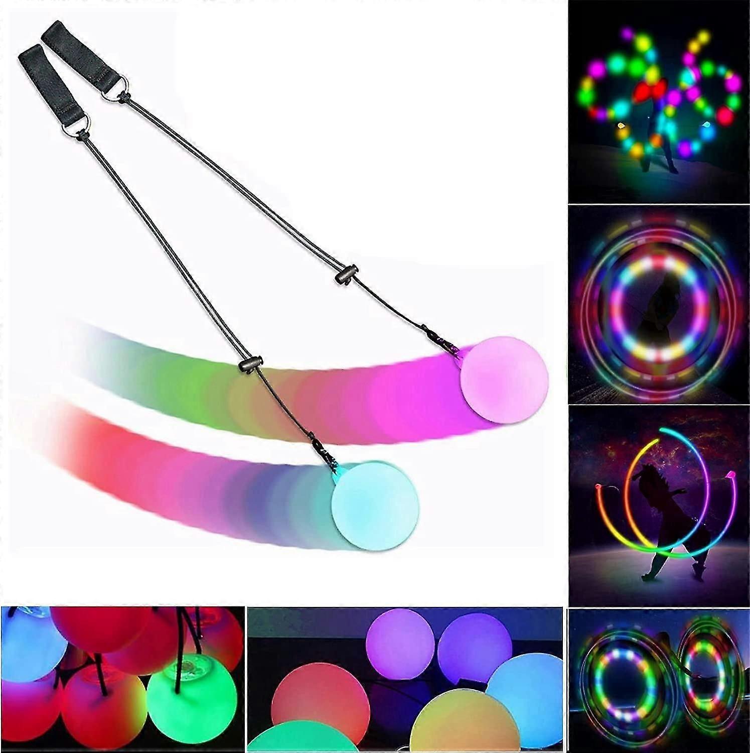 Led Poi Balls, Soft Glow Poi Balls, Rainbow Fade & High Strobe Spinning Swirling Light Rave Toy Poi Ball