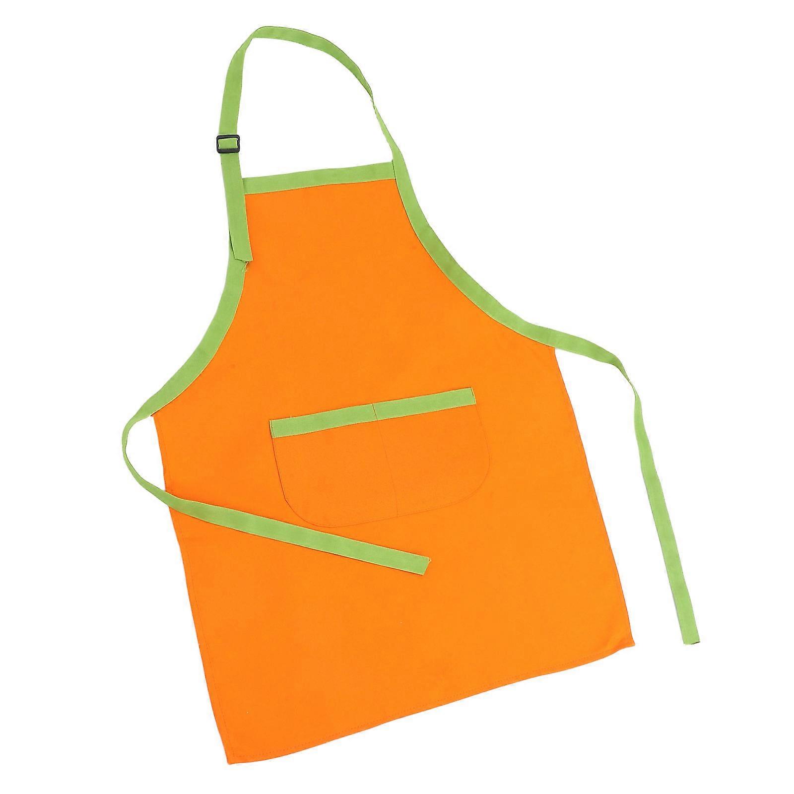 Kids Apron Orange Polyester Adjustable Strap with 2 Pockets for Painting