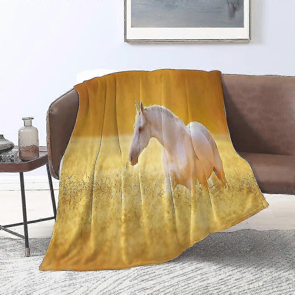 Blanket Flannel Blankets,white Orlov Trotter Horse In Rye Field Rustic Environment Autumn Sunset Farm,throws For Sofa Fluffy Blanket Bed Throw F Bedro