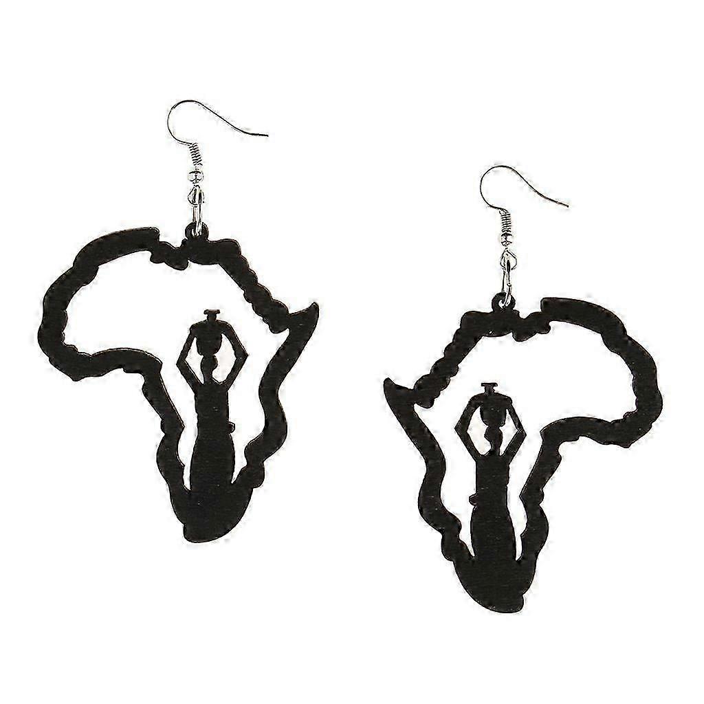 Vintage Ethnic Wooden African Map Tribal Drop Earrings for Women's