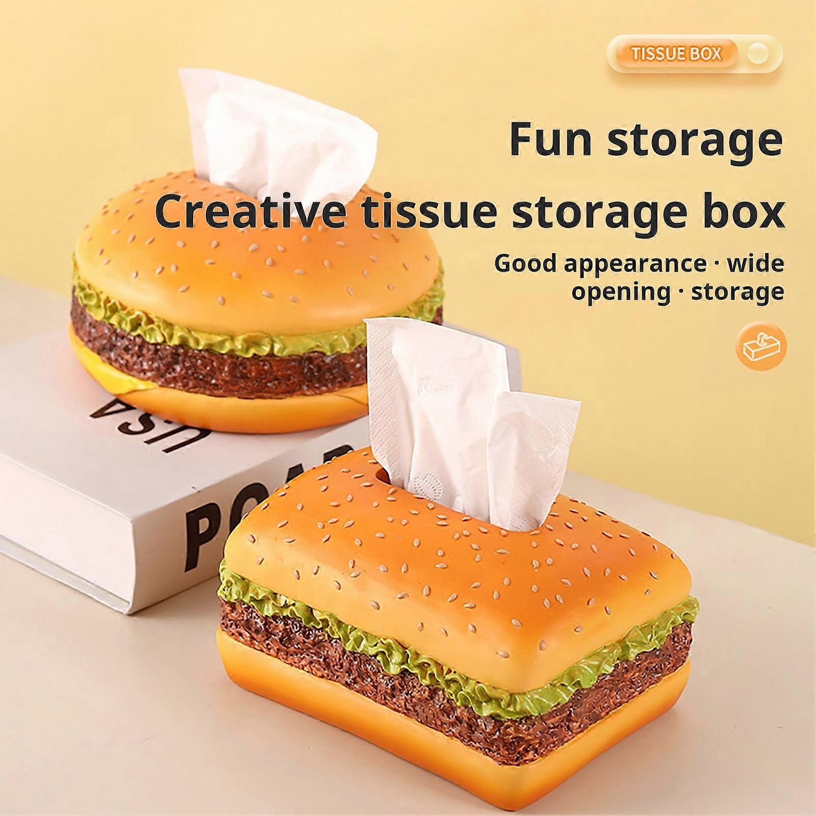Burger Shape Tissue Box Holder, Large Capacity & Easy Refill, Compatible with Standard Tissues, Fun Desktop Decor for Home, Office, Car