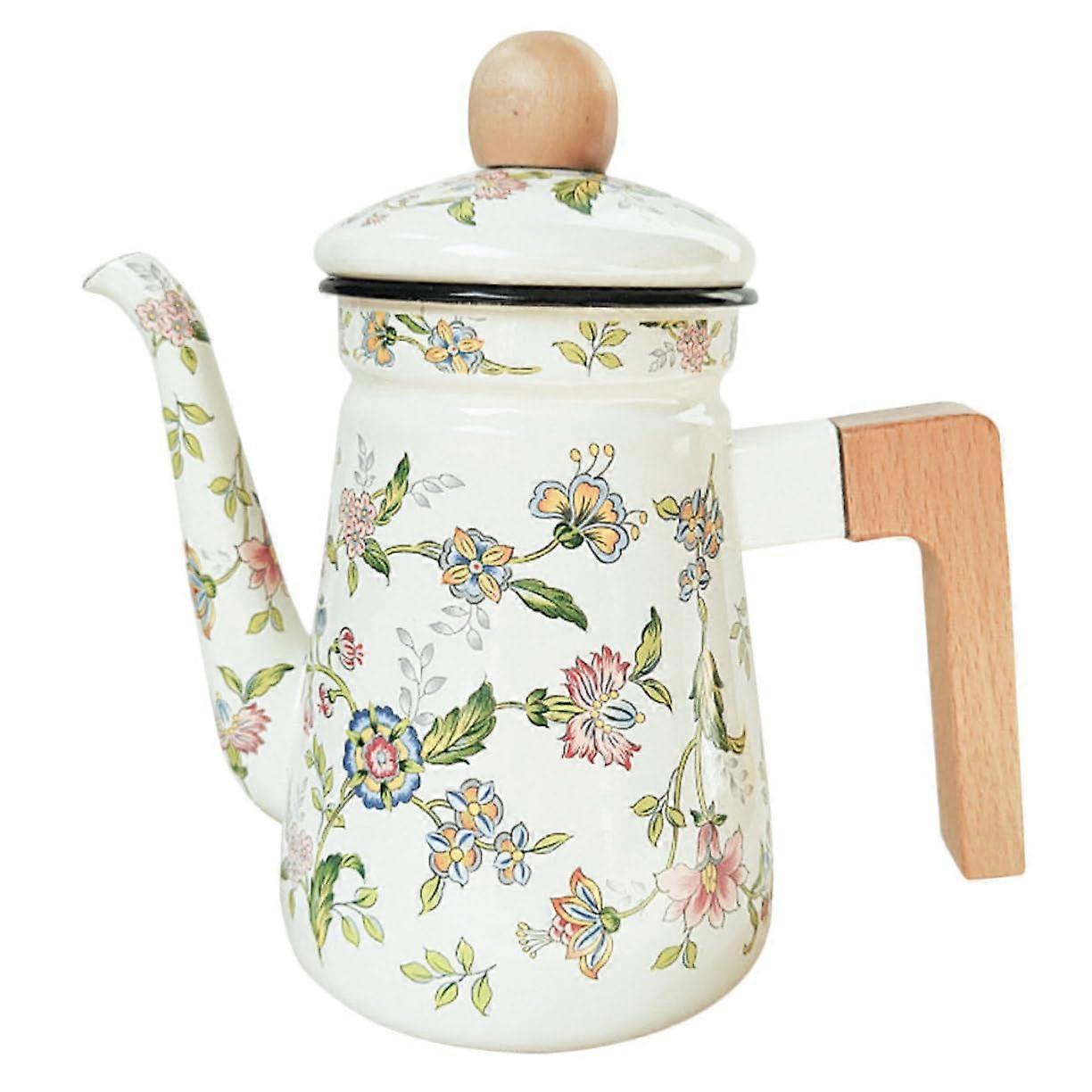 Enamel Tea Pot  Retro Style  For Loose Leaves  Comfortable Handle   Temp Resistant