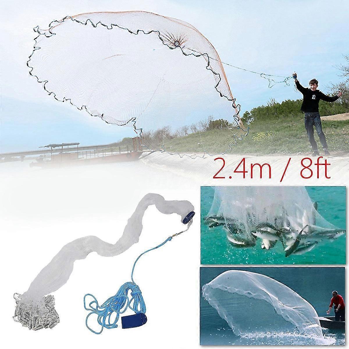 8ft 2.4m Pêche Net Appât Easy Throw Main Cast 3/4 Inch Strong Nylon Mesh + Sinker (emmêlement)