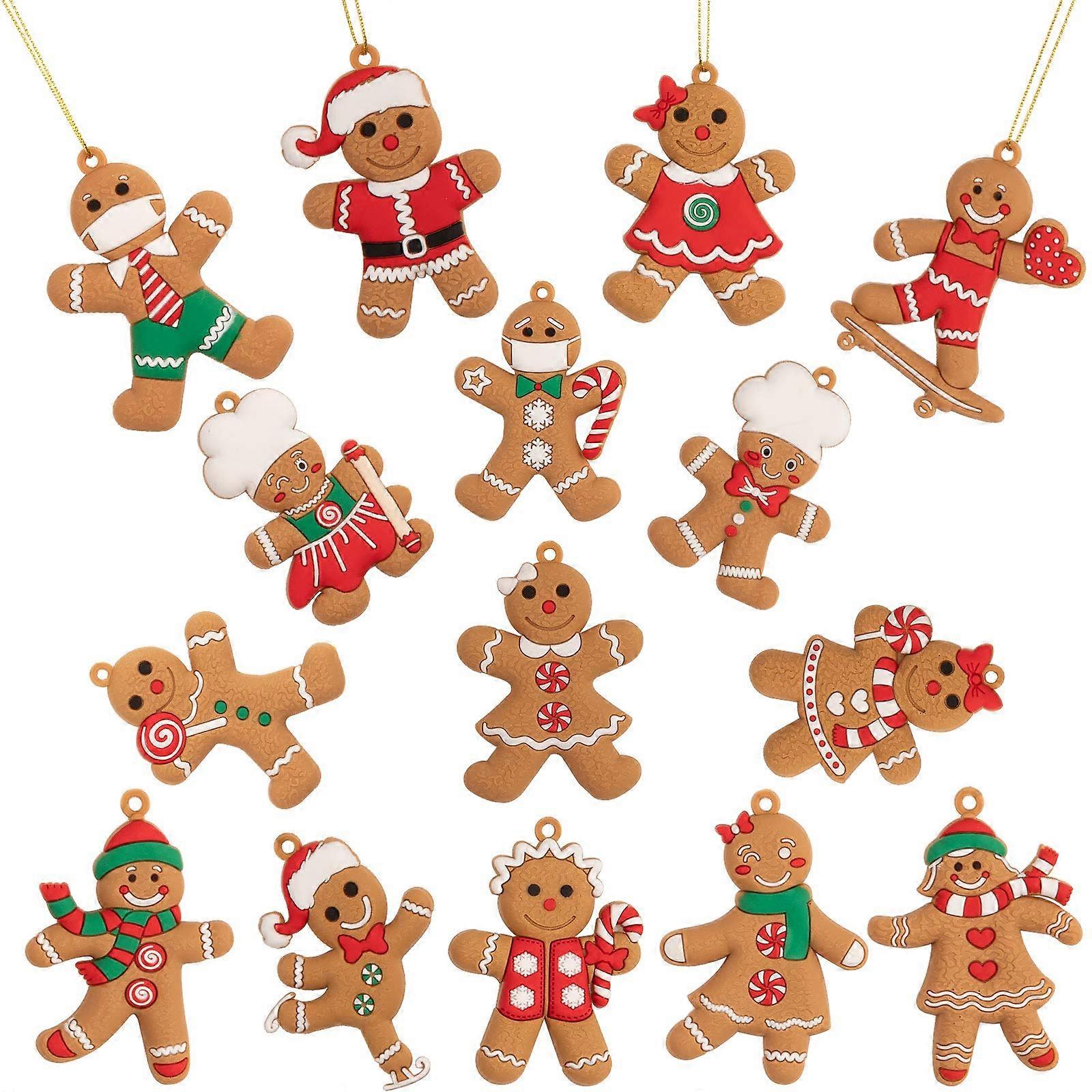 Christmas Gingerbread Ornaments Set 2 X 2.8 In Gingerbread Man With Strings Hanging Ornaments 15 Pack For Xmas Tree
