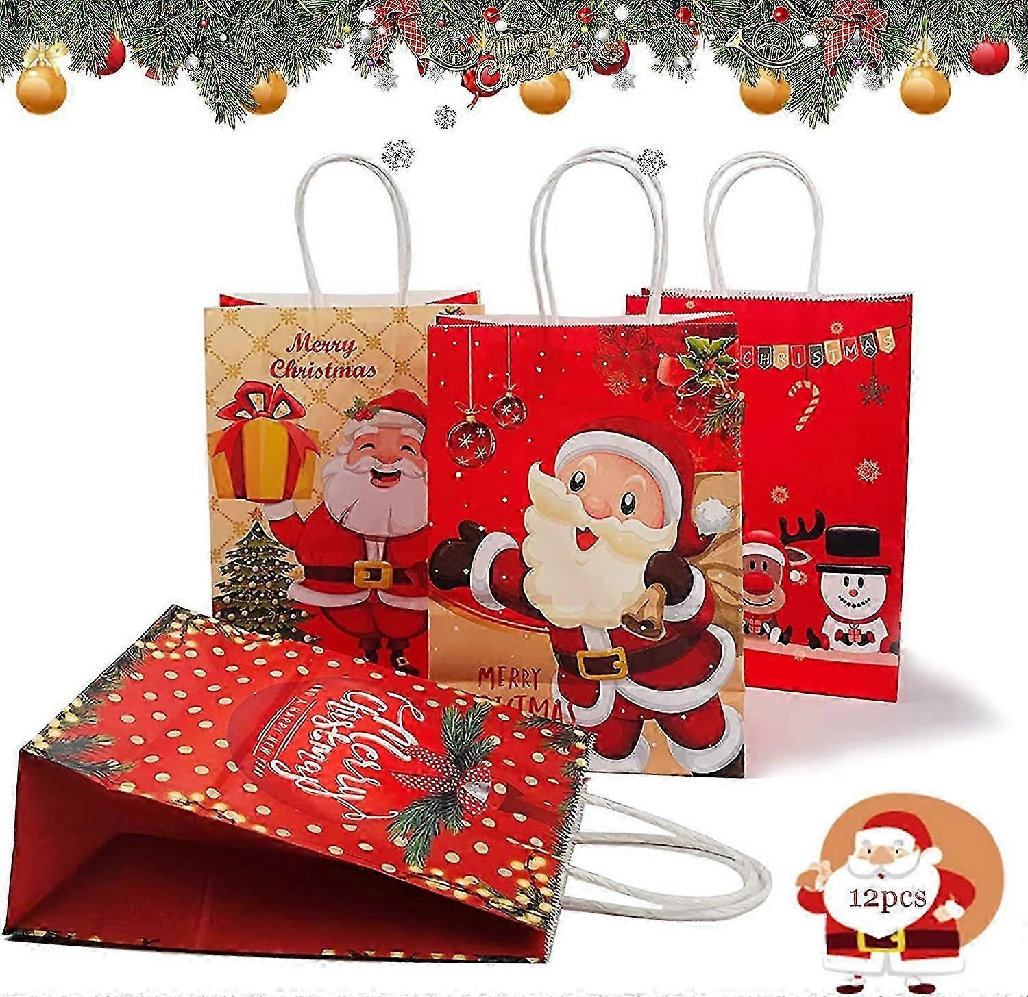 Christmas Paper Bags, 12 Pieces Christmas Gift Bags Christmas Kraft Bag Christmas Gift Bags With Handles Christmas Style Paper Bags For Cookies, Candy