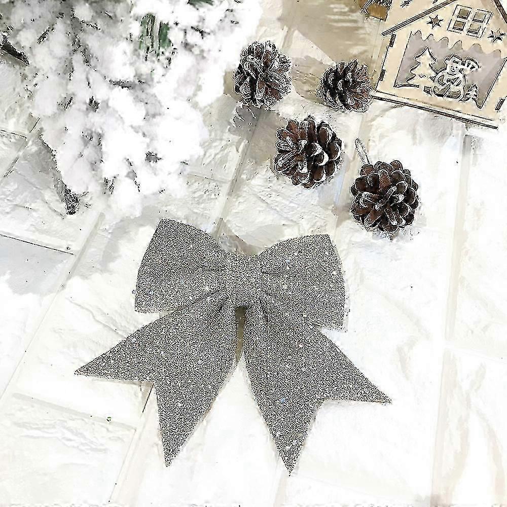 4PCS Christmas Ribbon Bows 12x15cm Large Size Christmas Bows Ribbon Glitter Bows Christmas Decoration for Christmas Tree Gift Wrapping Garland Car We