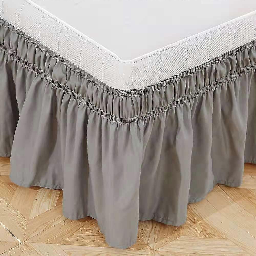 Bed Skirt Wrap with Elastic Three Sides, 15 Inch Drop Dust Ruffle for Double Queen King, Beige