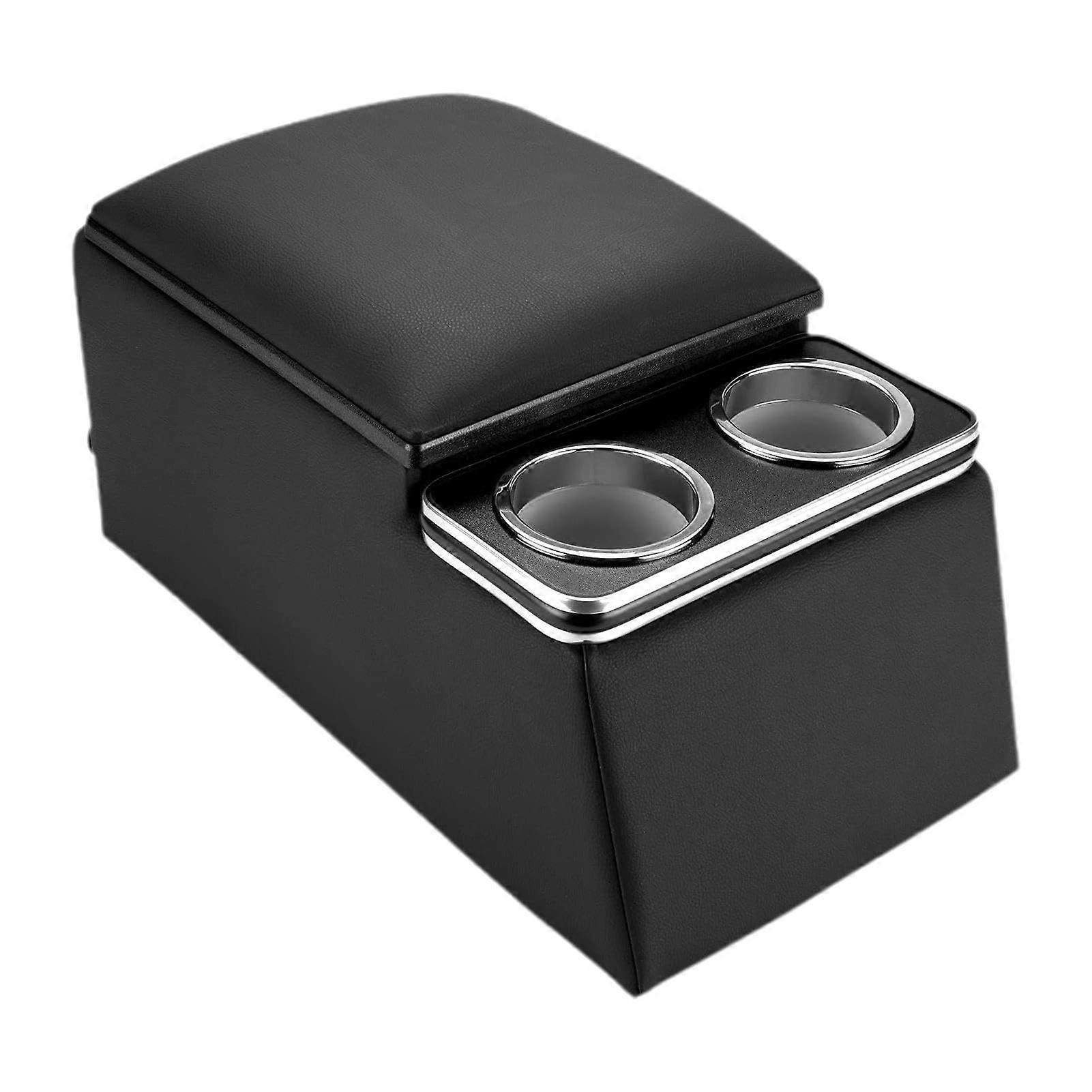 Center Console Box Universal Fit For Central Armrest, Large Storage Box With Cup Holder, Rear Bench Seat Console