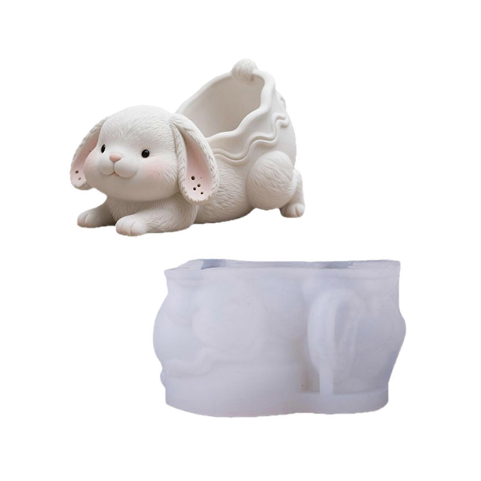 Multiple Use Rabbits Silicone Mould For Resin Casting Cement Craft Decorative Containers And Plant Pots Creation Multicolor