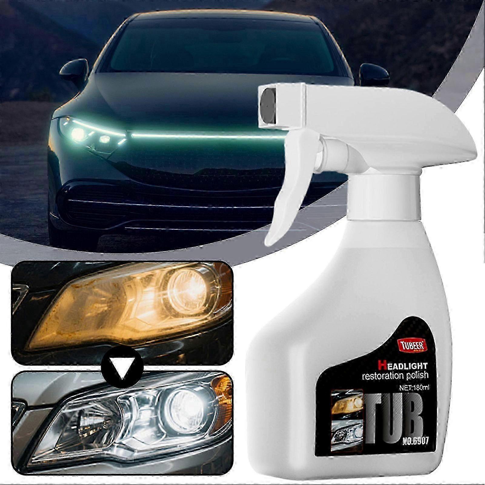25-26 180ml Headlight Restoration Polish Spray Anti-Yellowing Cleaner Car Headlights Restorer for Foggy Scratched Plastic Lens