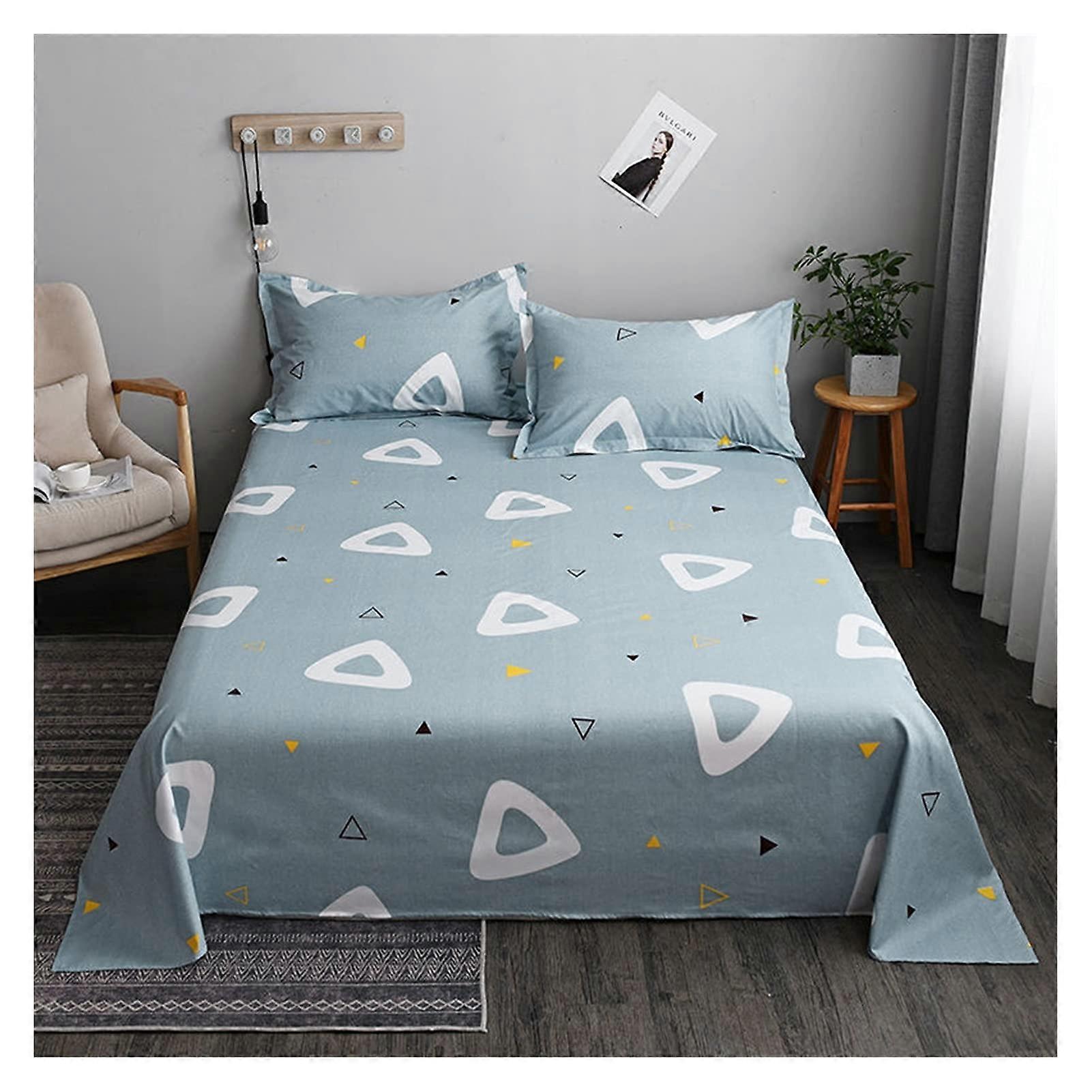 Cotton Bed Sheet Set 3pcs with Pillowcase for Single Double Dorm Room, Washed Fabric, 180x230cm (Color 16)