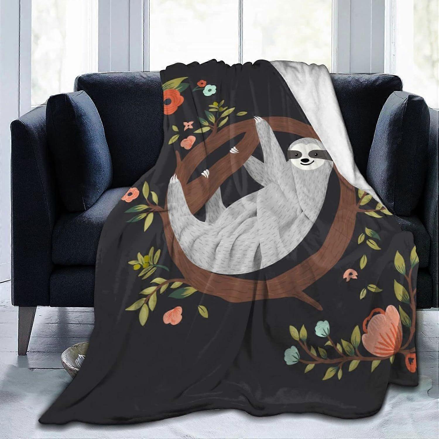 Soft Throw Blanket Cute Sloth Hanging On The Tree Flannel Blanket Ultra Soft Warm Throws Washable for Bed Sofa Couch-nbvcx211