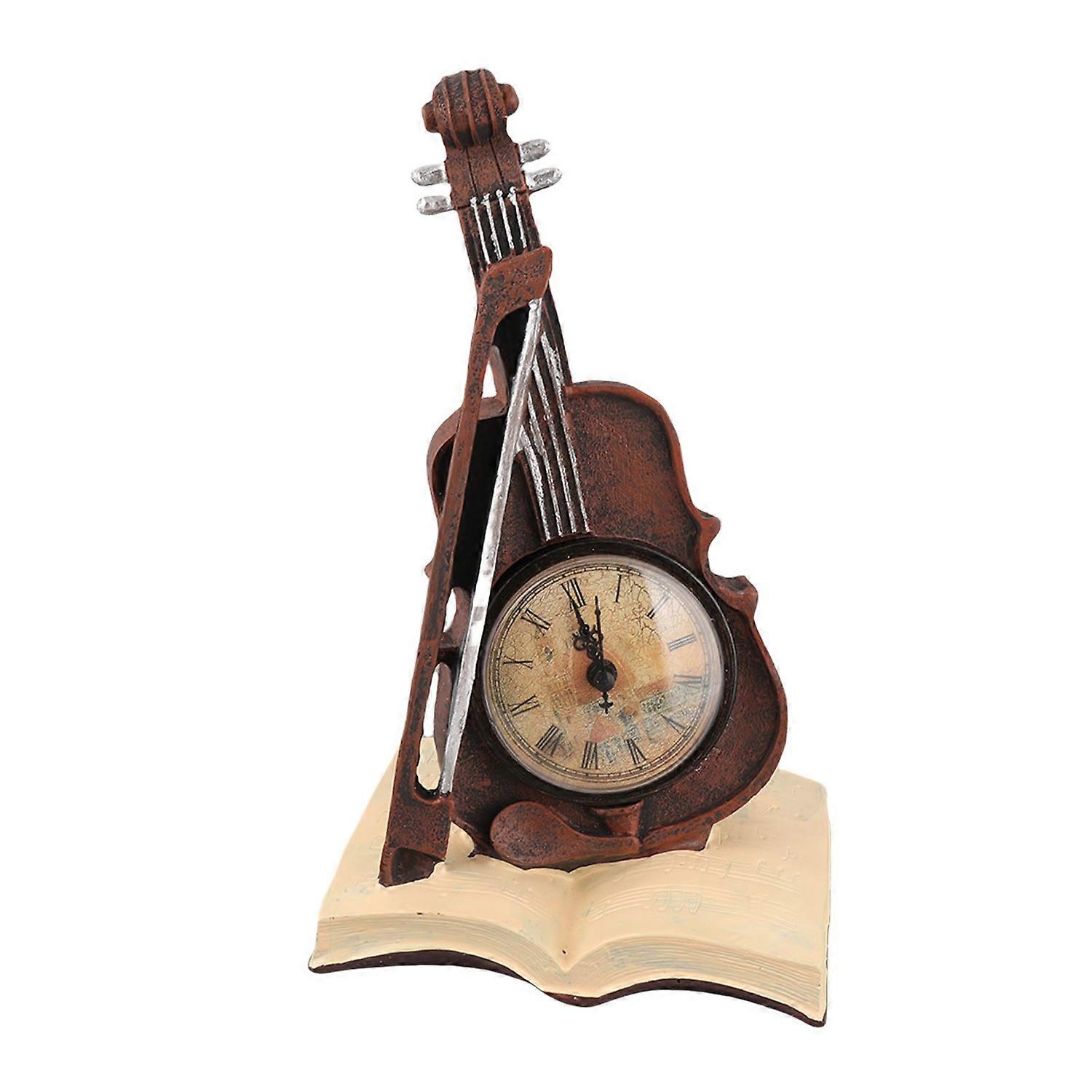 Vintage Design Violin Clock Rests On A Sheet Music Book Resin Violin Model Clock For Favorite Conduc