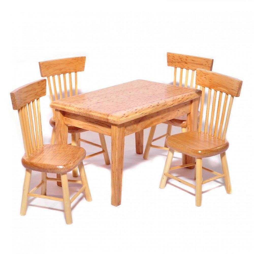 Dolls House Light Oak Table &amp; 4 Chairs Miniature Kitchen Dining Room Furniture