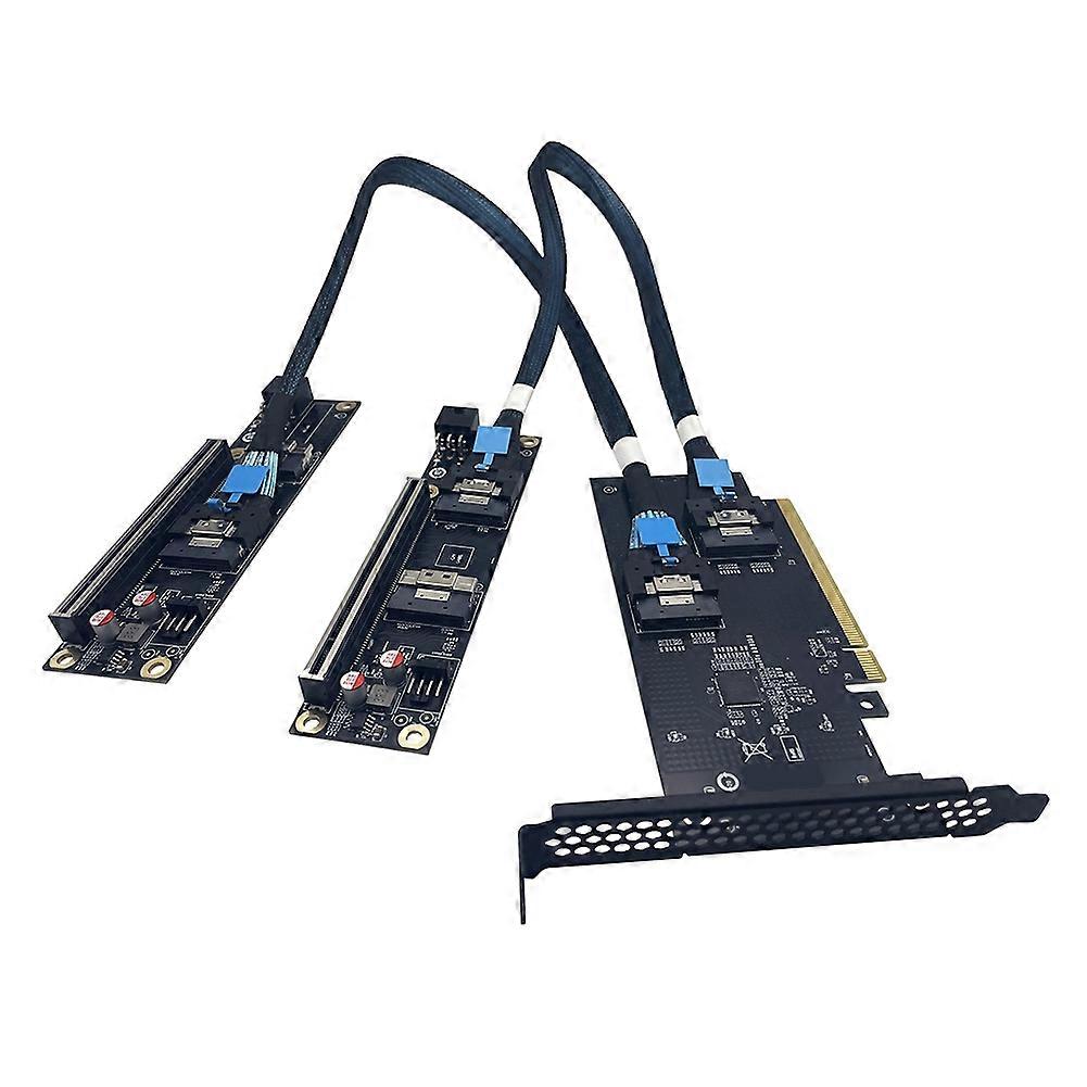 2 Port SlimSAS 8i X2 to PCIe5.0 X16 Slot Adapter Card Kits SFF8654 Riser Card GEN5 Graphics Video Card GPU 6Pin Power