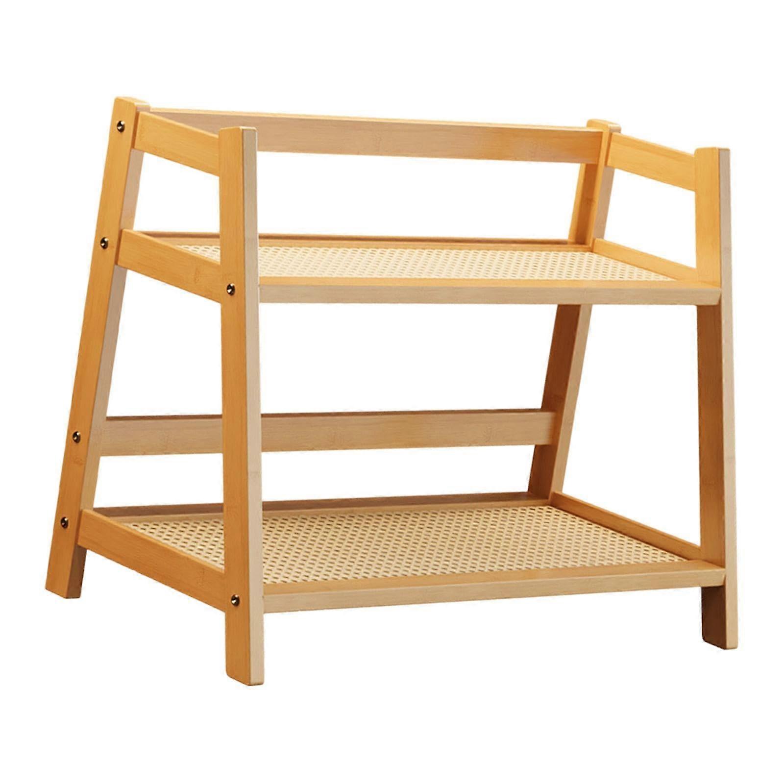 Bamboo Storage Rack Double Layer Cup Holder SpaceSaving Kitchen Counter Organizer, Bamboo Color