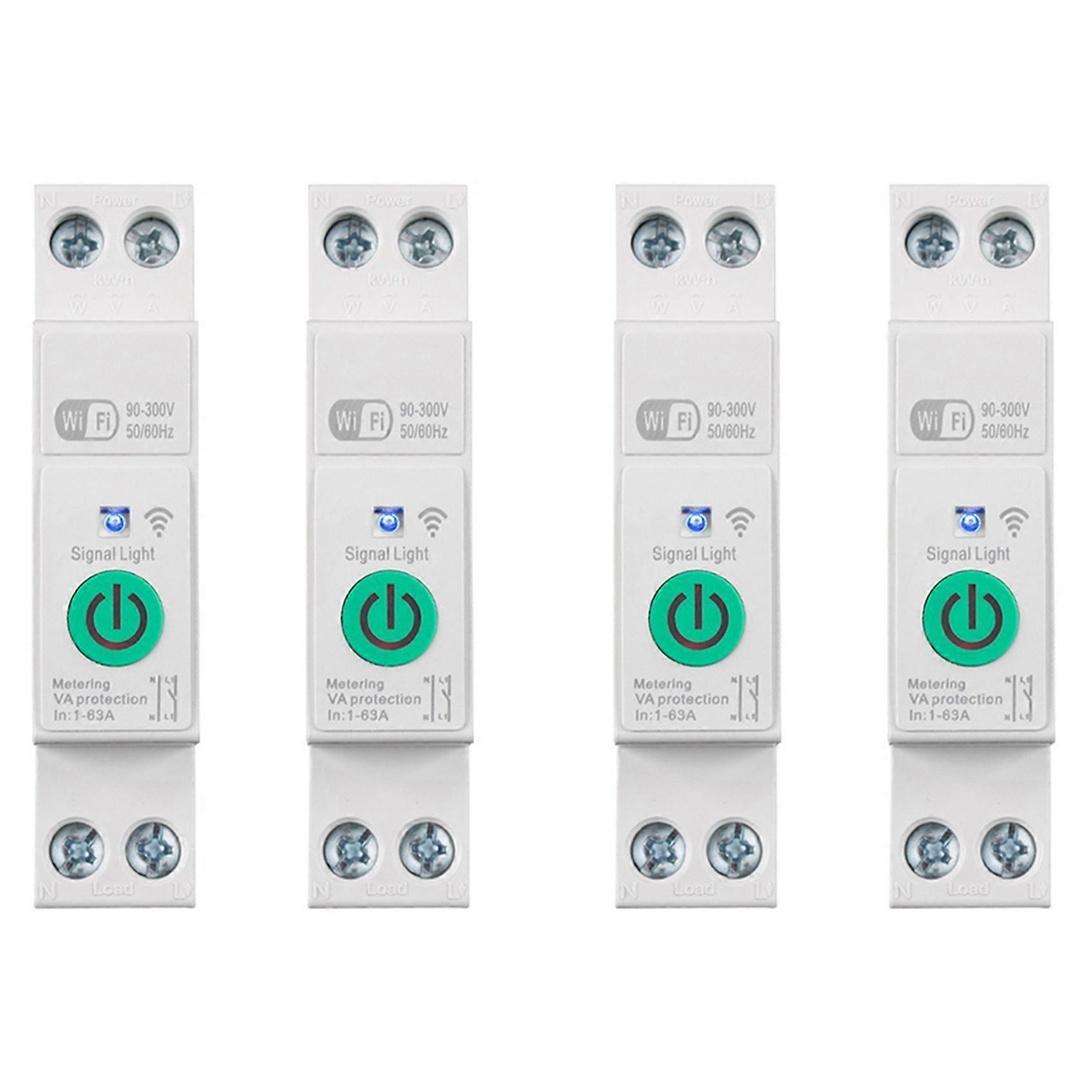 4X Tuya WiFi Smart Circuit Breaker 1P+N 63A Din Rail Switch with Electricity Statistics Remote Voice Control for Alexa