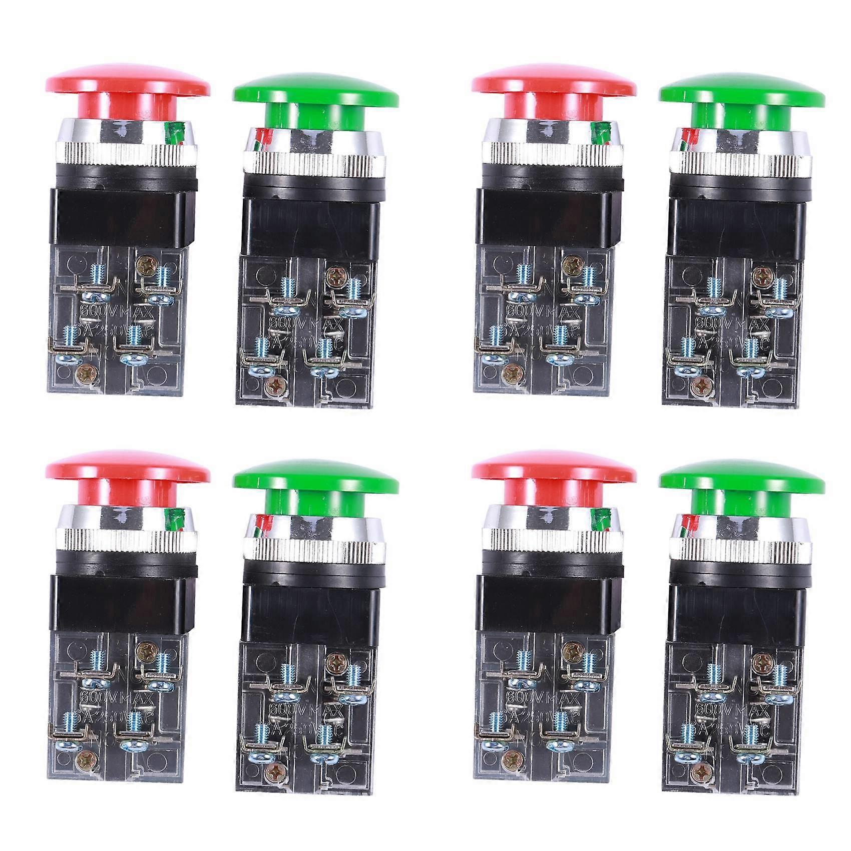 4X Red Green AC 250V 6A DPST Momentary Mushroom Head Push Button Switch