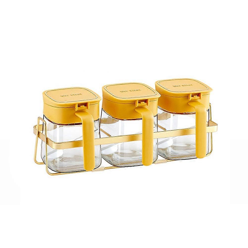 Condiment Jar Spice Container+Lids & Spoons, Yellow
