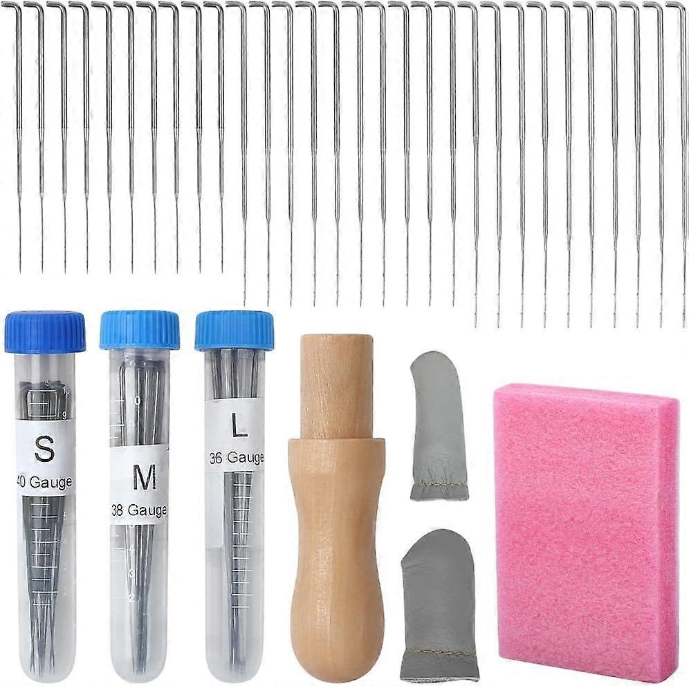 30Pcs Wool Felting Needle Kit Needle Felting Tools Set Include 3 Sizes 36/38/40 Gauge Felting Needles Wooden Handle 5.9x3.9x1.1 inch Felting Foam Mat 