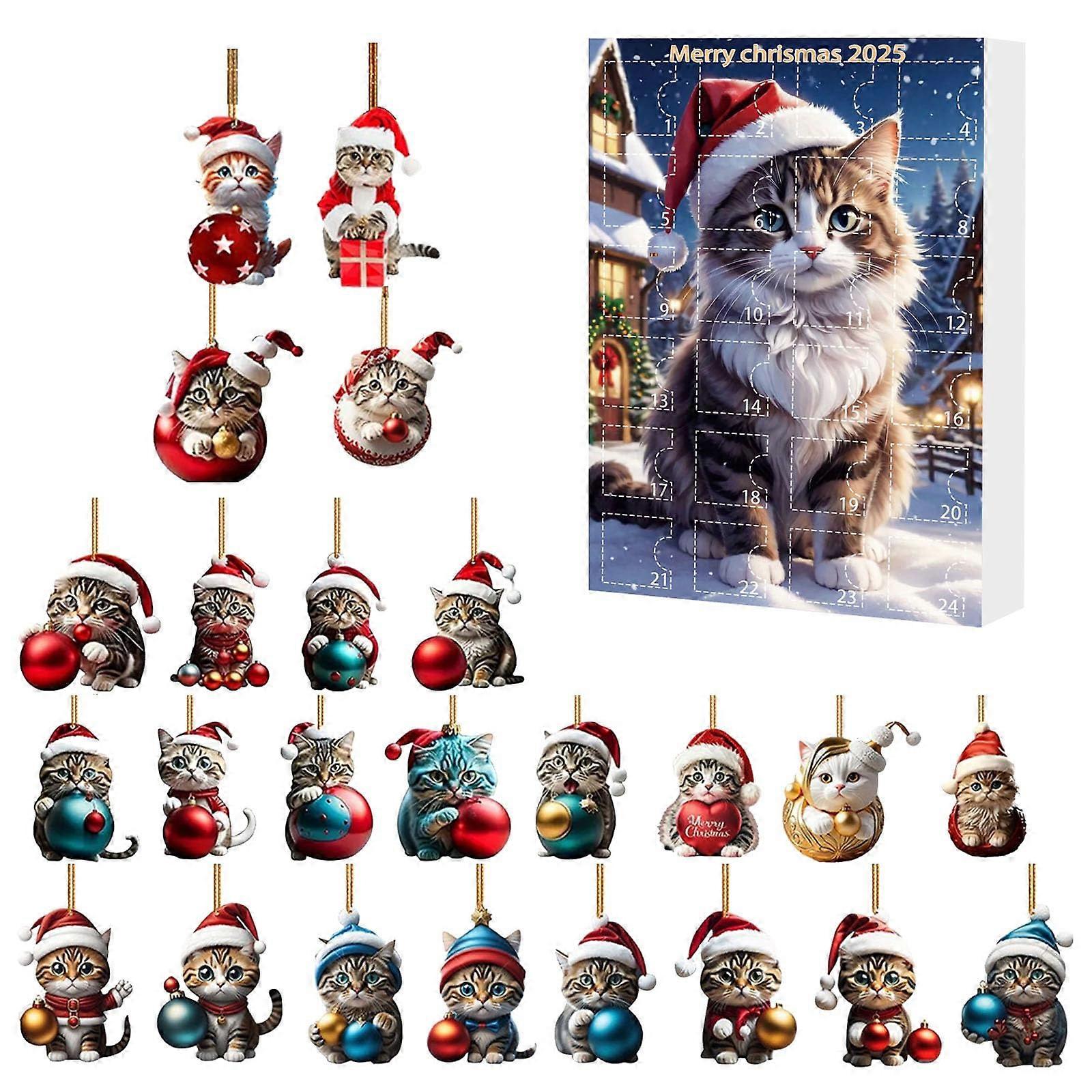 Cat Advent Calendar with Daily Countdown Ornaments and  Christmas Cat Charms
