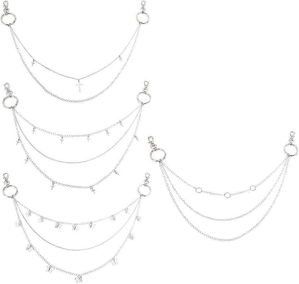 4 Pcs 4 Styles Pants Chains Brass Multi Layers Jeans Chains Gothic Butterfly Wallet Chain with Zinc Alloy Clasps Punk Trouser Chains for Men Waist Bod