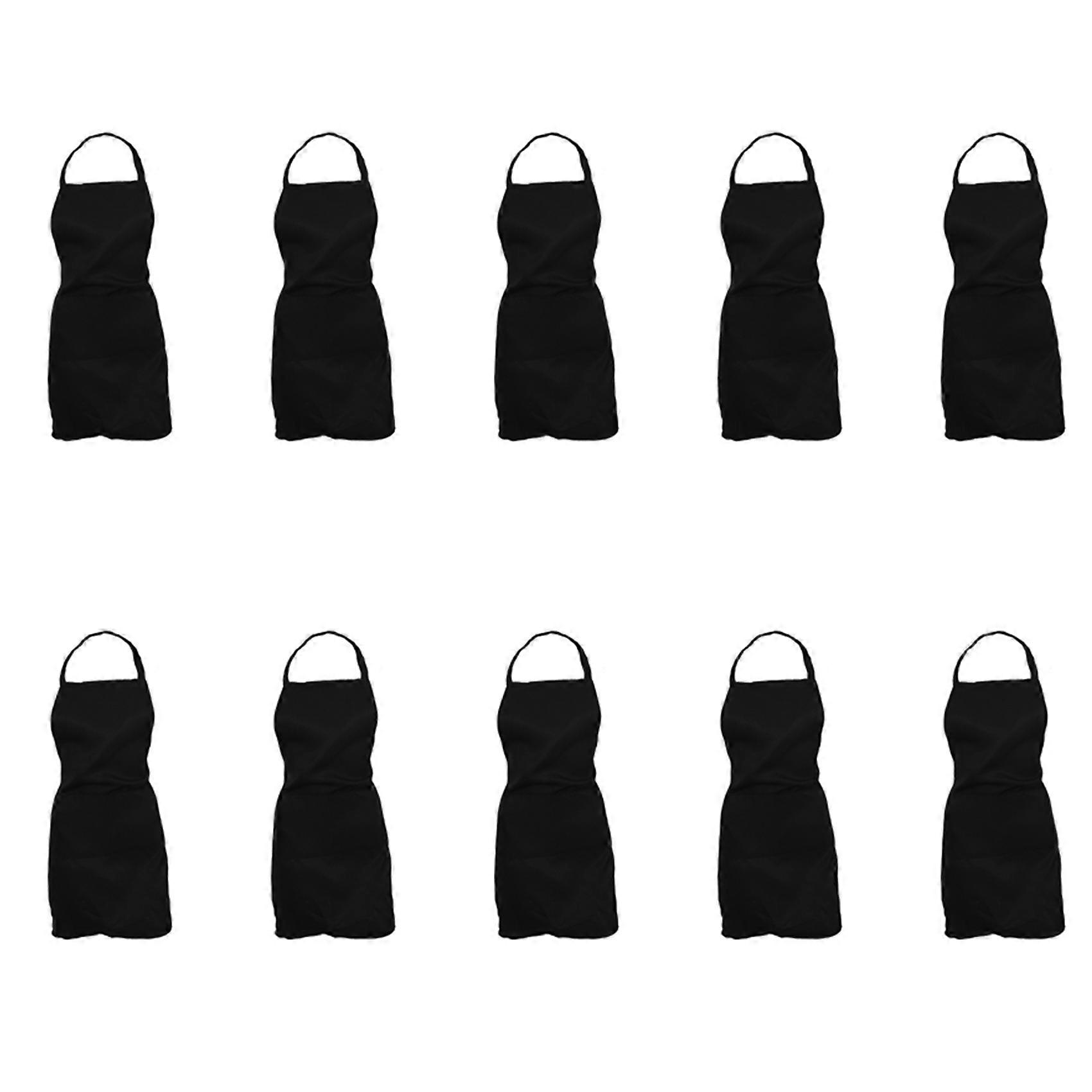 10X Plain Apron with Front Pocket Kitchen Cooking Craft Baking Black