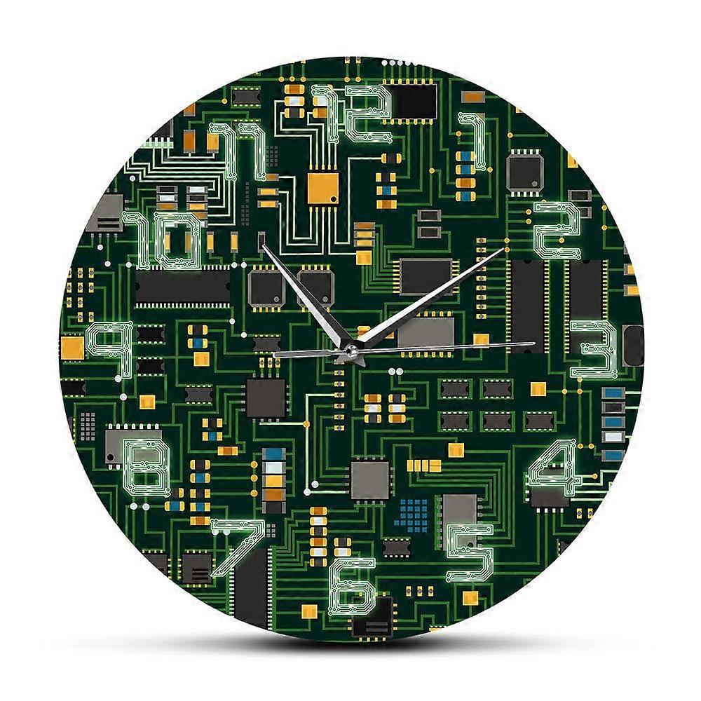 Silent Quartz Wall Clock 12 Inch with Circuit Board Design for Office Decor and Geek Gift