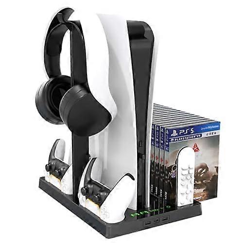 Stand for PS5 with Cooling Fan, Dual Controller Fast Charging and 15Game Disc Storage Dock