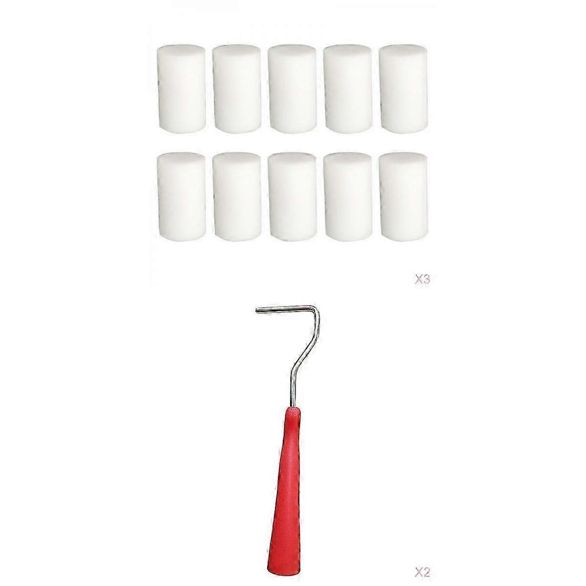 30Pcs 6cm Paint Roller Covers Replacement & 2Pcs Wall Painting Brush Handle