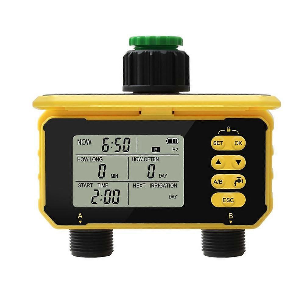 Solar Powered Dual Outlet Garden Water Timer with Rain Sensor and Automatic Irrigation Control