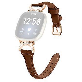 Correa de reloj de piel de vaca auténtica para Fitbit Versa 3/Versa 4/Sense/Sense 2, con decoración de diamantes de imitación.