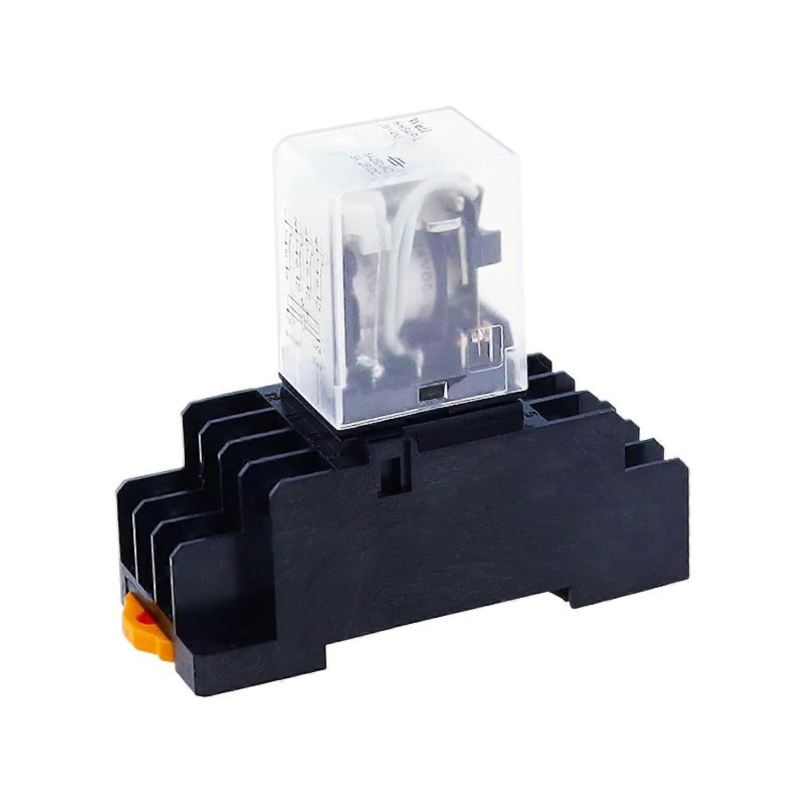 10pcs 48V DC Power Relay 4PDT with LED Indicator, 14 Pin DIN Rail Mount Socket, MultiVoltage