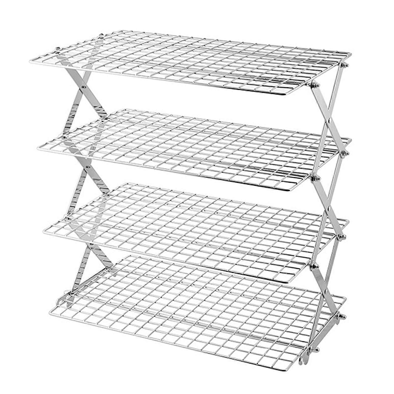4-Tier Collapsible Cooling Rack, Stackable Non-Stick Baking Cookie Drying Stand, Outdoor Camping Picnic Shelf