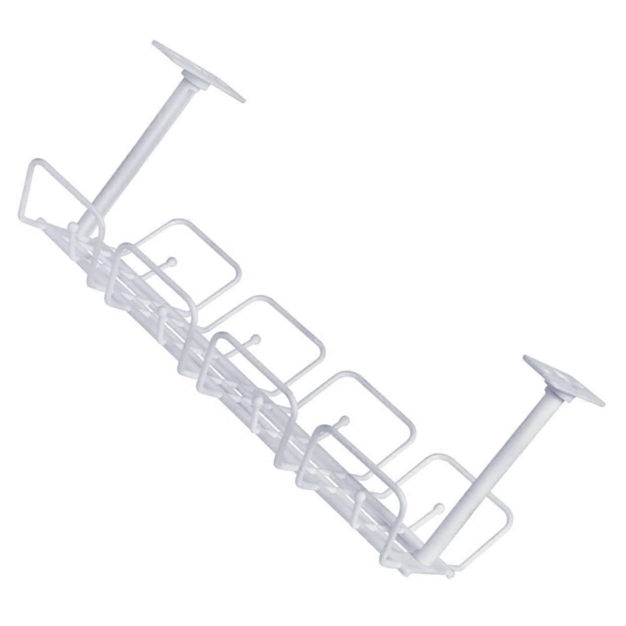 Under Desk Cable Management Rack with NoDrill Installation and Large Storage Capacity in White