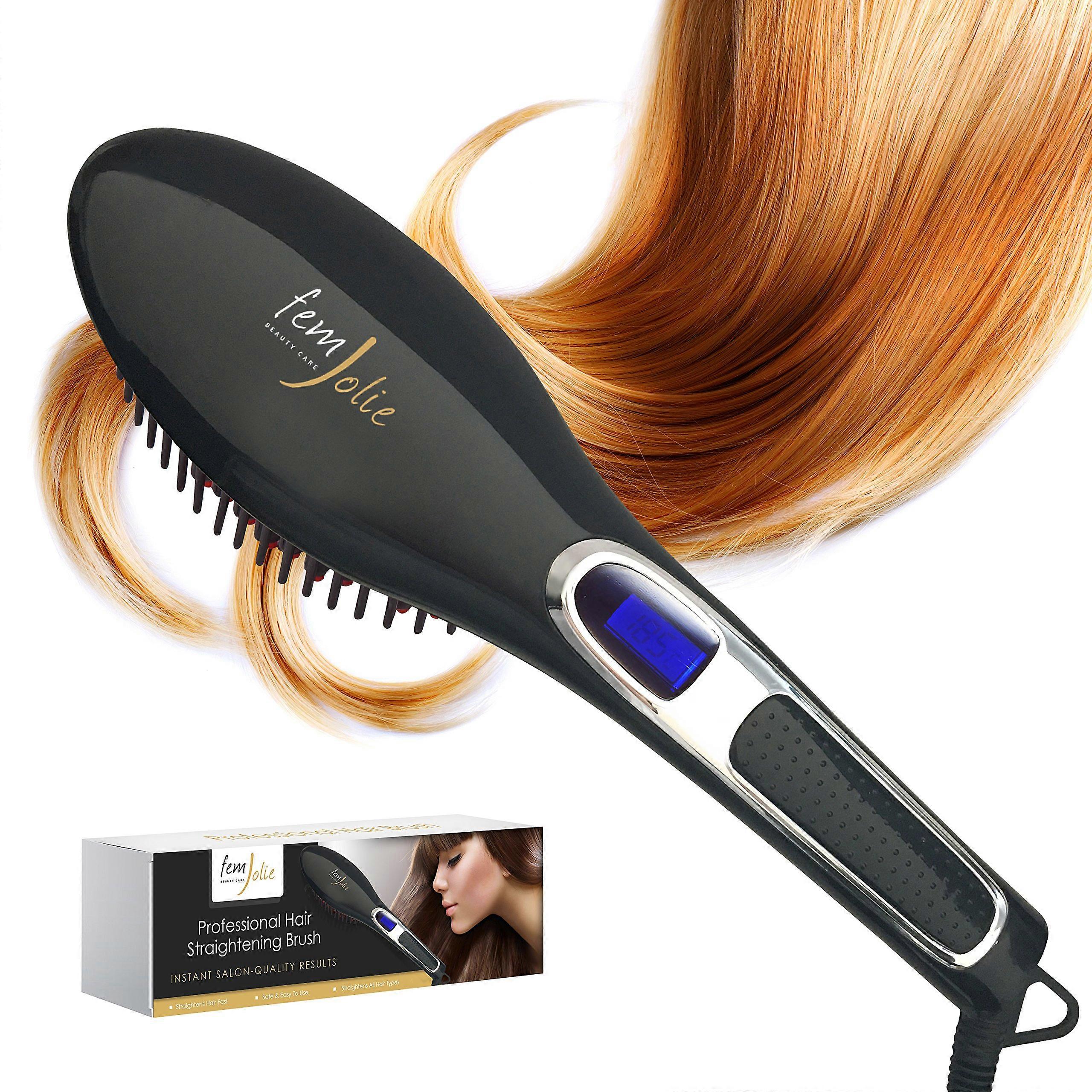 Hair Straightening Brush with Ceramic Ionic Technology, Fast Heating, LCD Display, Black 40W