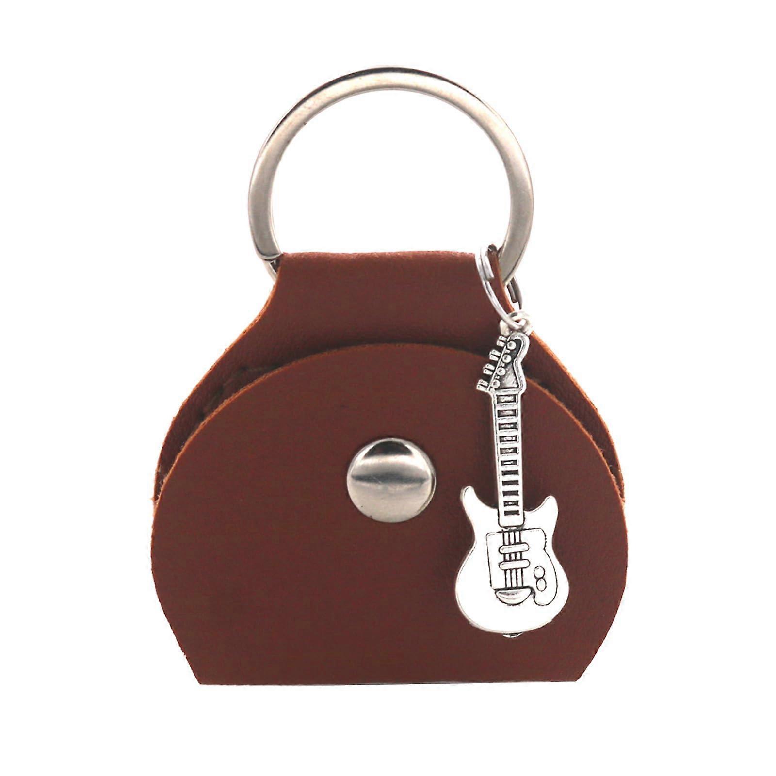 Guitar Pick Holder Keychain PU Leather Case with Stylish Pendant for Secure Pick Storage