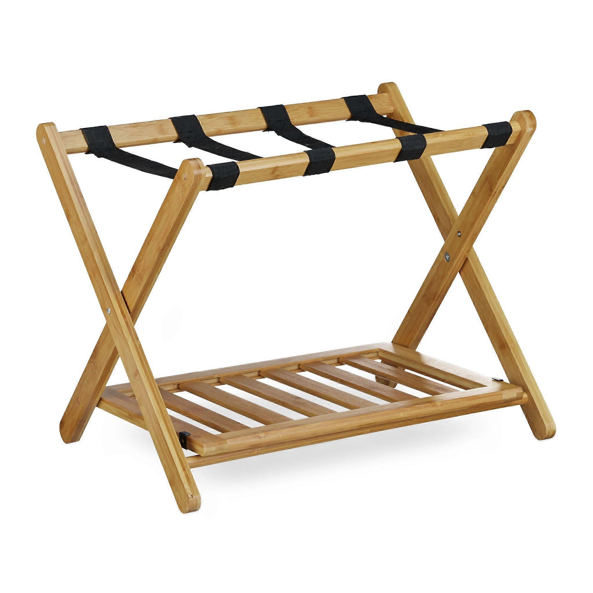 Bamboo luggage rack with storage