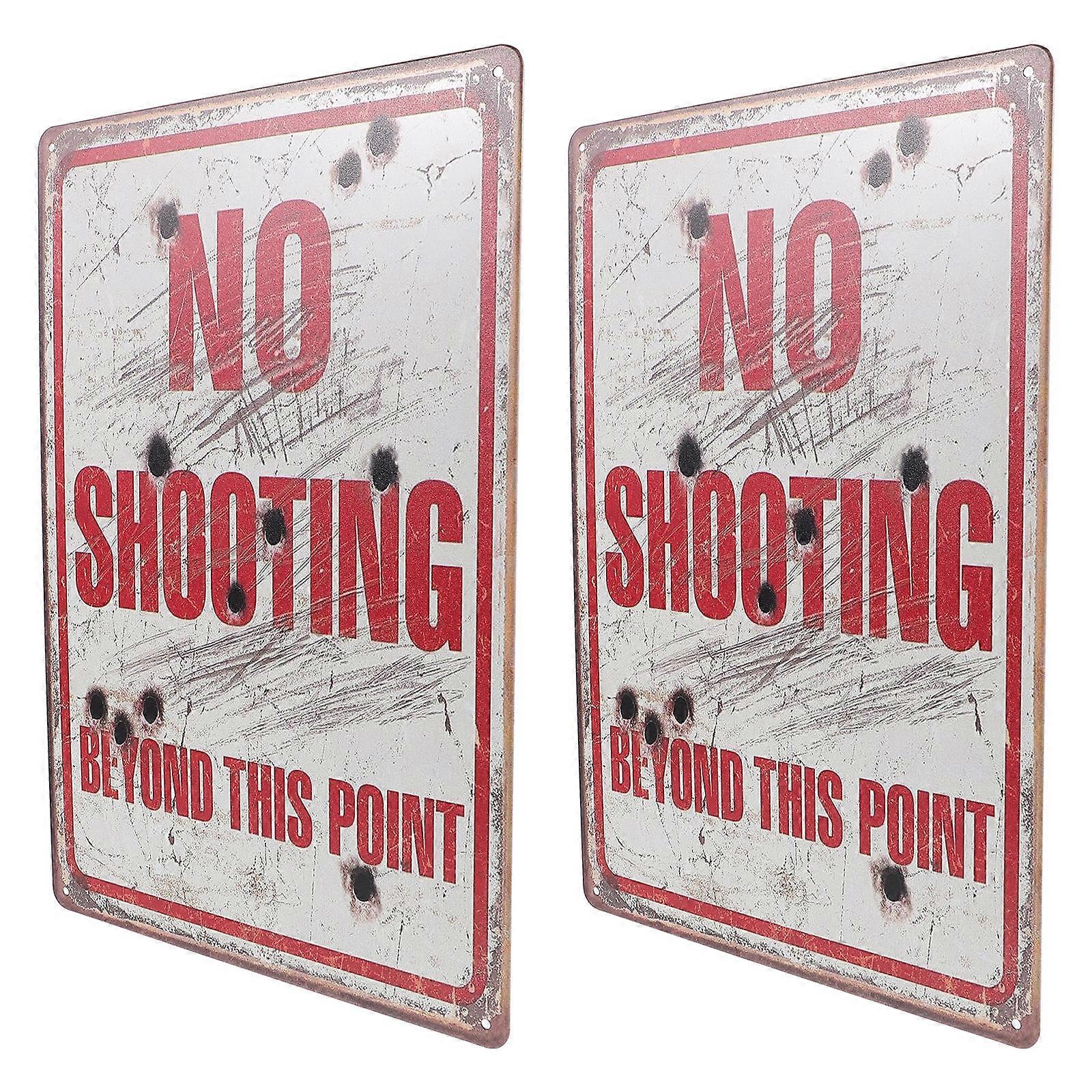 Red Iron Caution Sign Garden Decor with Warning Function 2Pcs Set